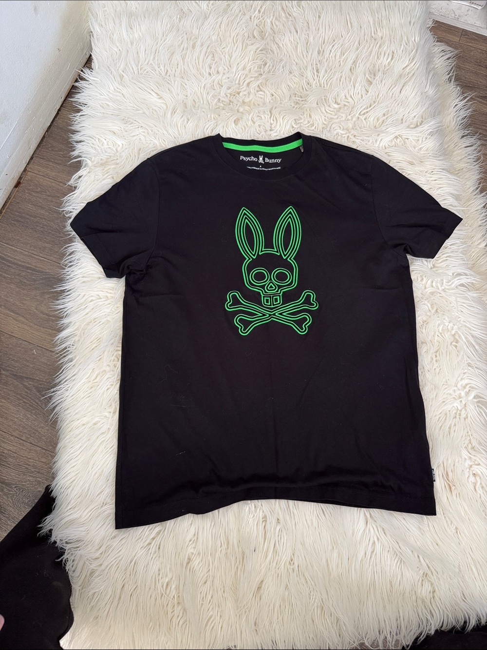 Psycho Bunny Neon Outline Skull Bunny Graphic Tee Black & Green Small